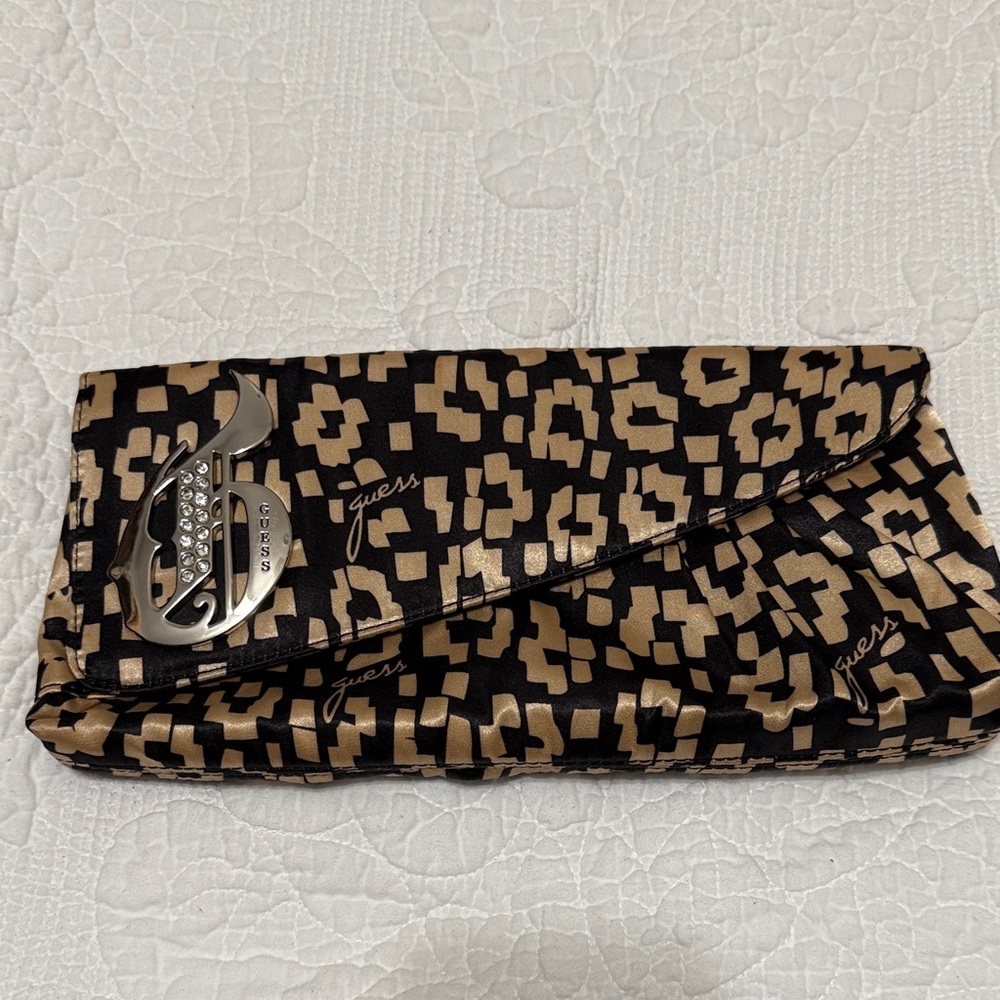 Vintage Guess Black and Gold Patterned Clutch